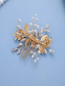 1pc Elegant Women's Blue Crystal & Faux Pearl Hair Comb, Bridal Wedding Flower Hair Clip, Vintage Headpiece For Formal Party,Summer,Beach,Festival,Birthday - Blue and White - View 5