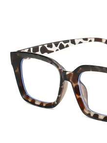 1 Pair Unisex Square Leopard Print Minimalist Eyeglasses, Suitable For Daily Office, School, Study, Party, Vacation, Photography And Other Occasions. High-Definition Eyewear Accessories - 白豹紋平 - 查看 3