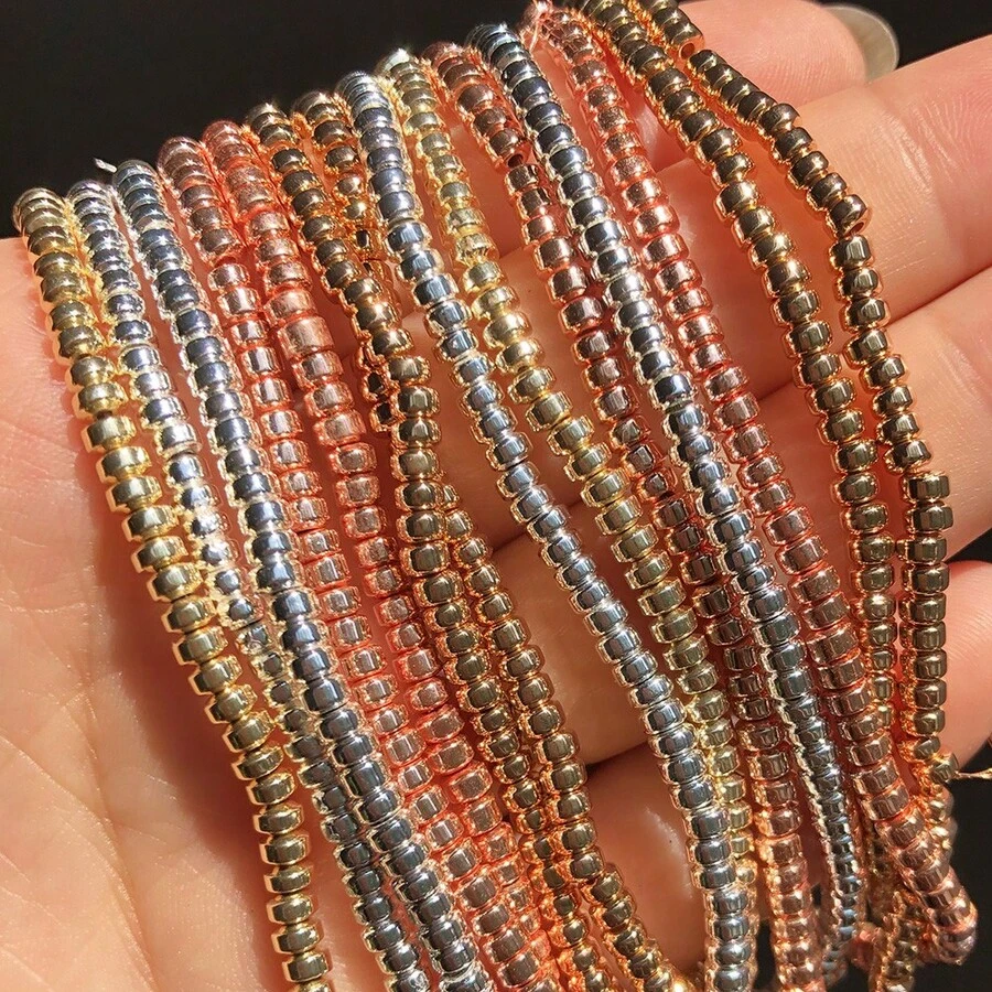 3x2mm Natural Stone Colorful Hematite Rose Golden Stone Beads For Jewelry Making Bracelet DIY Accessories