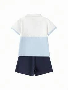 Balabala Boys 2PCS Polo Set Colorblock Stylish Smart Casual Summer Outfit 2026 - Dark Blue - View 2
