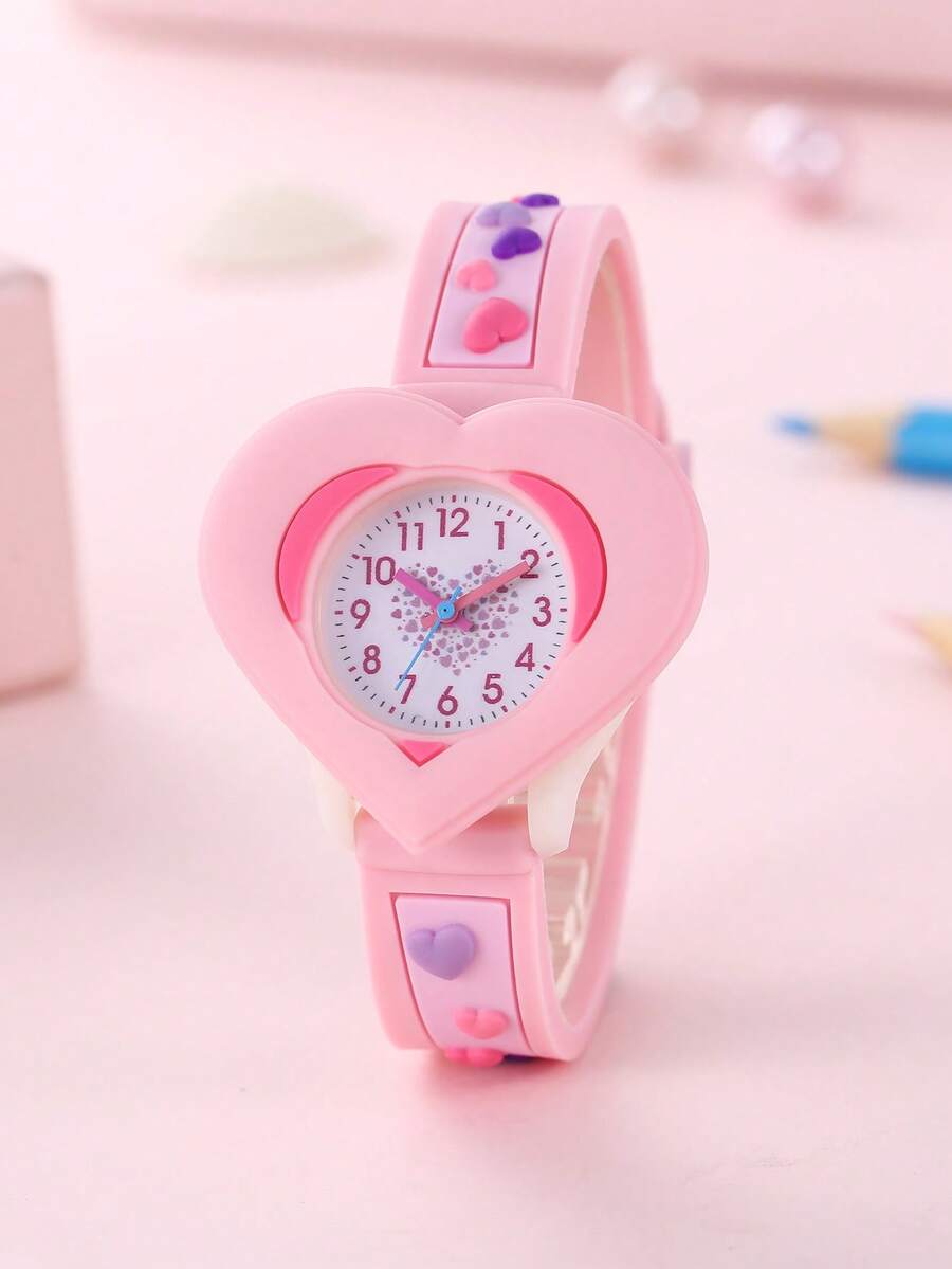 New Fashion Heart-Shaped 3D Cartoon Love Watch, Children's Learning Watch, Children's Day Gift - Purple - View 1