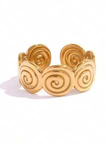 Uself 2pcs/1pc Spiral Swirl Design, 18K Gold Plated Stainless Steel Open Hoop Earrings, Bohemian Style, Minimalist Unique Design, Waterproof, Suitable For Daily Wear And Beach Vacation - Multicolor - View 8