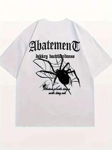 Women's King's Day Spider & Bat Anime Graphic T-Shirt In Thick Cotton, Gothic Print On The Back, Loose Fit, Casual Streetwear Style, Black Contrast, Summer - 白色 - 查看 4