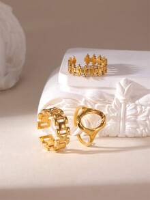 3 piezas Anillos abiertos con diseño geométrico de círculo y línea vintage, adecuados para fiestas, reuniones y uso diario - Multicolor - Ver 3