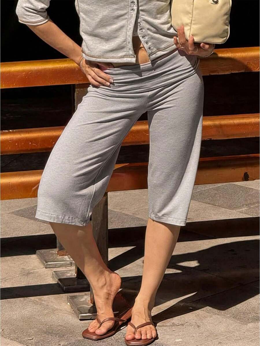 Capri Pants For Women Wide Leg Yoga Cropped Pants Loose Casual Summer Going Out Pant Street Style, Airport, Sports  Fitness, Chic, Commuting, Beach Vacation, Music Festivals - 淺灰色 - 查看 1