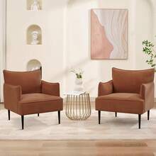 Silla de acento estilo mediados del siglo, cómoda silla de tela de corduro con reposabrazos y patas metálicas, sofá pequeño moderno para sala, dormitorio, oficina y estudio - Naranja - Ver 9
