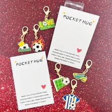 12pcs/6sets Football Themed Keychains, Includes Pocket Hug Cards, Fans Decorations, Volunteer Gifts, Suitable For Football Lovers, Father's Day Gifts, The Big Cup The Global Finals 2026 - Green - View 4