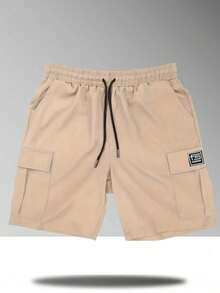 Men's Lightweight Street Style Cargo Shorts - Solid Color Drawstring Elastic Waist Casual Shorts, Summer Sports - Khaki - View 3