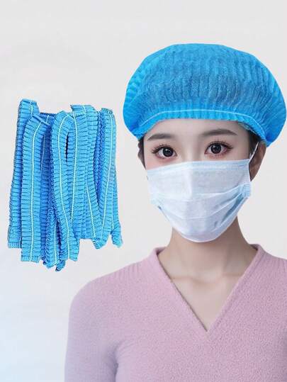 10pcs/100pcs Non-Woven Dust-Proof Caps, Disposable Protective Hair Nets, Breathable Chef Hats For Catering, Bakery And Workshop Use