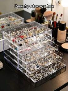 5-Layer Transparent Jewelry Storage Box With 120 Compartments, Earring Storage Box, Acrylic Jewelry Storage Box, Ring Transparent Plastic Transparent Jewelry Display Stand-Very Suitable For Ladies' Earrings, Rings, Necklaces And Bracelets, Cosmetic Storage Boxes, Jewelry Storage Boxes - Multicolor - View 2