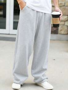 1pc Boys' Loose Fit Thermal Lined Thick Warm Straight Leg Sweatpants, Spring/Autumn/Winter - Grey - View 2