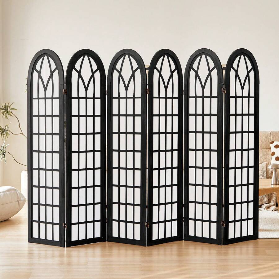 Folding Room Divider Privacy Screen Freestanding 6-Panel Shoji Style Wooden Frame Decorative Partition Wall For Bedroom Office Apartment Black - Black - View 1