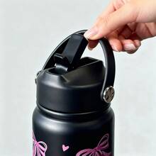 800ml Large Capacity Stainless Steel Insulated Water Bottle, Bowknot Pattern - Reusable Coffee Cup With Portable Handle And Foldable Straw - Perfect Holiday Gift For Family, Friends, Sisters, Girlfriends - Multicolor - View 5