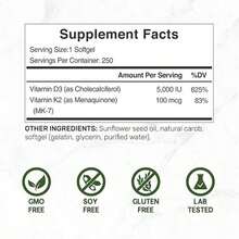 [Mother's Day Gift For Mom]Vitamin D3 5,000 + K2 MK7 Softgels, 250 Count| 2-In-1 Complex| Supports Heart, Bone, Teeth & Immune Health| Easy To Swallow - Cơm xanh 1 - Xem 2