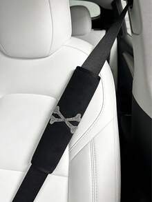 水钻骷髅头汽车安全带肩垫，毛绒防磨损安全带套，四季皆宜 - A - 查看 4