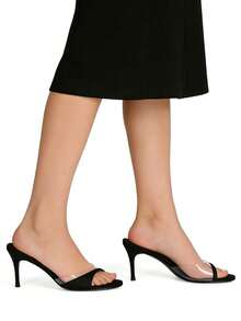 2026夏季新款黑色透明单带高跟凉鞋，细跟露趾套脚拖鞋，性感优雅通勤百搭凉鞋 - 黑色 - 查看 4