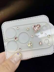 Heart Element Rhinestone 1pc Cute Y2K Shiny Heart Diamond Rhinestone Colorful Transparent Camera Protector For IPhone 17 Pro Max/17 Pro Soft Clear Protective Case Mother's Day Gift - Pink - View 7