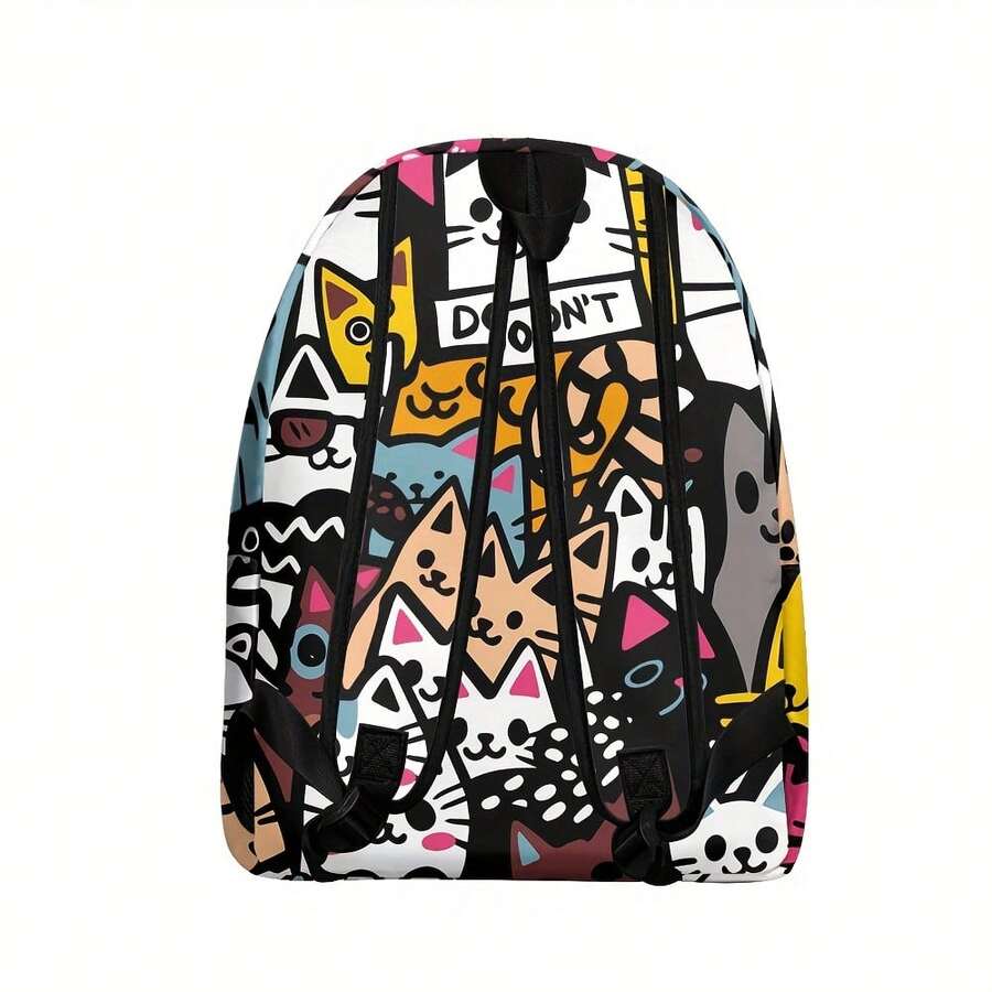 Unisex 3D Printed Cat Pattern Backpack - Bright And Colorful Design, Adjustable Shoulder Straps, Secure Zipper Closure, Durable Casual Backpack, Suitable For School, College, Commuting, And Daily Use, Fun Pattern, Sturdy Construction, Stylish Item, Essential For Urban Travel, High-Quality Materials - 花色 - 查看 1