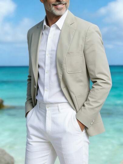 2026 Men's Casual Solid Color Single-Button Linen Blazer Jacket - Regular Fit, Suitable For Business, Beach, Travel And Evening Outings, Combining Formal And Casual Styles