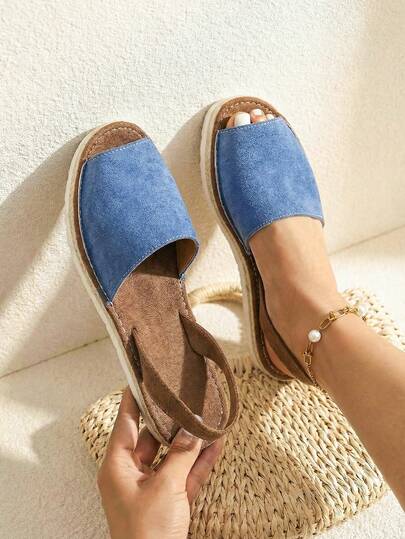 planare Women's Fashionable Summer Casual Vacation Style PU Suede Open Toe Daily Lightweight Round Toe Slip-On Comfortable Stable Flat Sandals, Available In Apricot And Blue