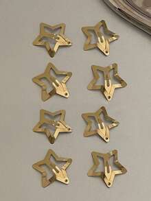 Bộ 8 phụ kiện tóc nữ màu vàng, kẹp tóc hình ngôi sao 3cm bằng kim loại, kiểu dáng ngọt ngào, thanh lịch. - Vàng - Xem 1