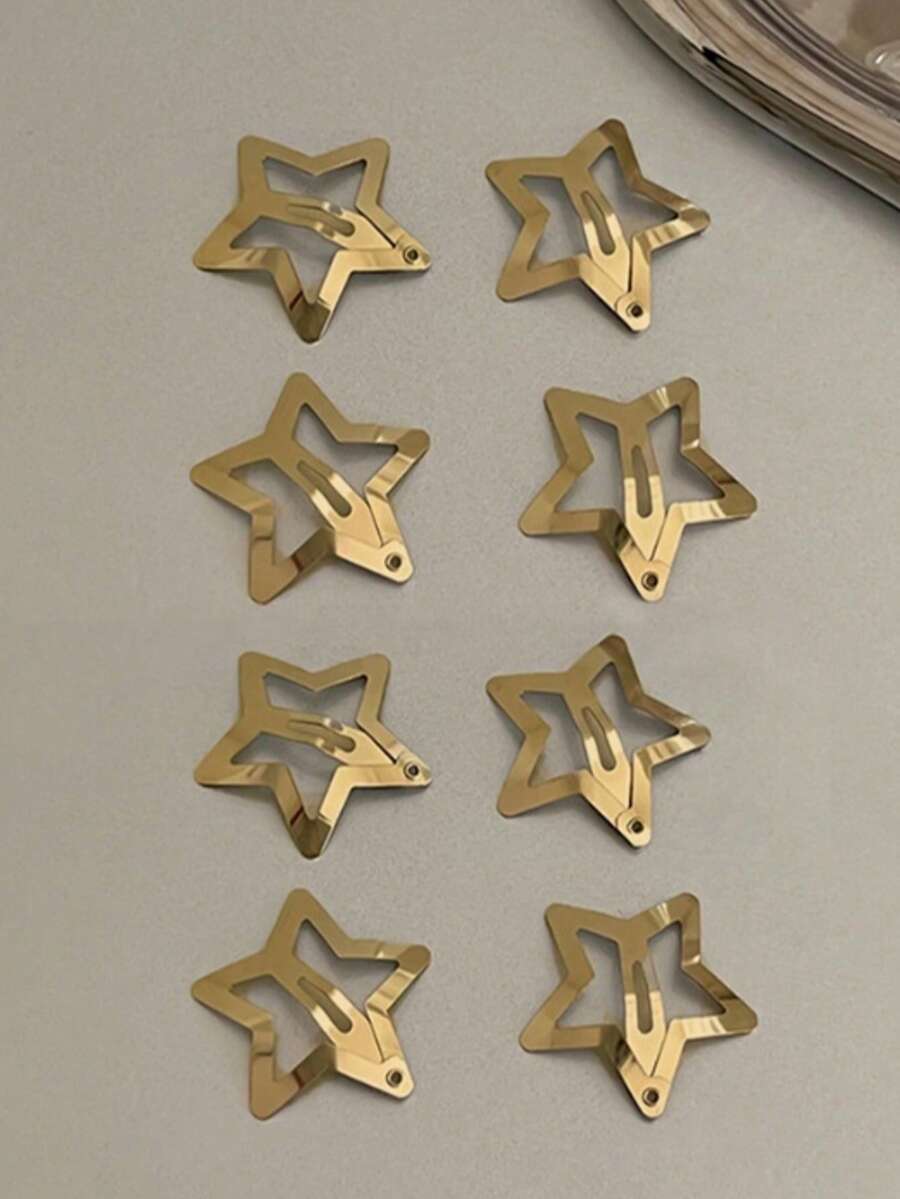 Bộ 8 phụ kiện tóc nữ màu vàng, kẹp tóc hình ngôi sao 3cm bằng kim loại, kiểu dáng ngọt ngào, thanh lịch. - Vàng - Xem 1