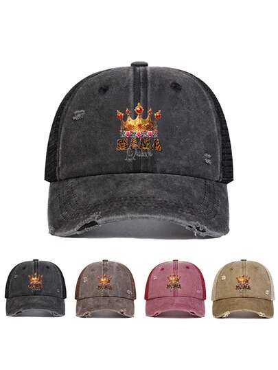 Mũ lưỡi trai Ngày của Mẹ, mũ lưới thoáng khí in chữ "Mom" và "Queen", lý tưởng cho các hoạt động thể thao ngoài trời và trang phục thường ngày, món quà tuyệt vời nhất dành cho các bà mẹ và bà ngoại.