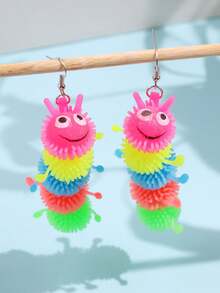 1 paire de boucles d'oreilles créatives, originales et mignonnes de chenille colorée et pelucheuse. Bijoux mode pour le quotidien et les fêtes pour femmes - Multicolore - Voir 4
