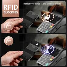 男士超薄铝制卡包钱包，耐用可扩展背板，RFID 防盗刷极简金属弹出式钱包，可容纳 12 张以上卡片和现金 - 黑色 - 查看 5