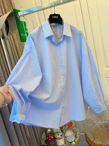 Women's Blue & White Striped Shirt, Loose Fit, Tie Back Design, Suitable For Commuting, Casual Wear, Beach, And Vacation Spring - Blue and White - View 2