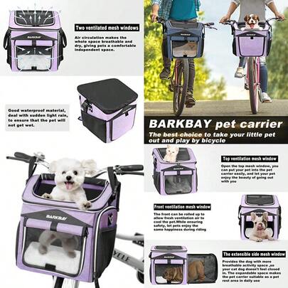 Cesta para bicicleta de perro plegable y plegable de doble cara suave 2 puertas abiertas 5 cintas reflectantes bolsa de viaje para mascotas mochila para perros y gatos pequeños y medianos color morado