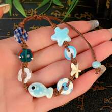 1件装女士时尚可爱鱼、星星和花朵编织手链，适合日常佩戴，沙滩配饰 - 彩色 - 查看 2