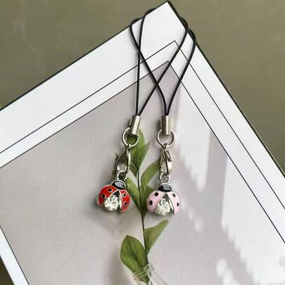 1pc Diamond Seven-Star Ladybug Phone Lanyard, Two Colors Available, Unique Design Phone Decor, Sweet & Versatile Pendant, Suitable For Smartphones And USB Drives