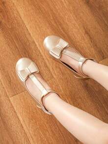 1 Pair Minimalist Bow Decor Elegant Flat Shoes, Suitable For Girls And Girl, Ideal For Daily Wear In Spring And Summer - Gold - View 4