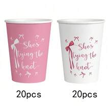 10/20/40 piezas Vasos de papel rosa con lazo de 9 onzas, adecuados para despedida de soltera, fiesta de boda, dama de honor, novia, fiesta de compromiso y otras ocasiones, vasos de papel rosa desechables con lazo - Multicolor - Ver 12