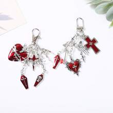 Móc khóa kim loại hình chữ thập trái tim đỏ phong cách retro sáng tạo, hình đầu lâu cá nhân hóa, phụ kiện túi xách độc đáo, mặt dây chuyền, phụ kiện, dây đeo điện thoại di động - Nhiều màu - Xem 5