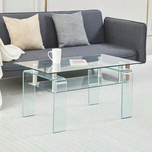 Clear Tempered Glass Coffee Table Living Room Tea Table With Glass Leg - White - View 1