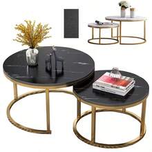 Nesting Coffee Tables Set Of 2 Round Stacking Sofa Side Tables For Living Room - Black - View 10