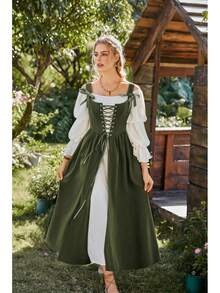 Women's Renaissance Costume Medieval Lace Up Corset Dress Puff Sleeve Peasant Dress - Purple - View 8