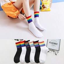 Random 1/3/6/12 Pairs Rainbow Socks, Colorful Striped Casual Mid-Calf Socks, Summer Socks For Women - Multicolor - View 6