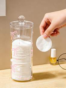 Caja de almacenamiento de plástico transparente con estampado de lazo rosa, organizador de maquillaje para escritorio, caja de almacenamiento de cosméticos transparente - Caja de almacenamiento de tocador moderno con tapa, organizador de tocador de baño, adecuado para brochas de maquillaje - Multicolor - Ver 11