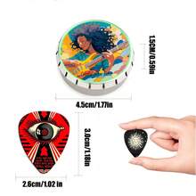 Set 12 Pick Gitar dengan Kotak Logam - Pilihan Ketebalan 0,46/0,71/1,0mm, Aksesori Instrumen Bertema Punk Berwarna-warni, Pick Ukulele, Hadiah untuk Pecinta Musik dengan Desain yang Cerah - MultiWarna - View 6