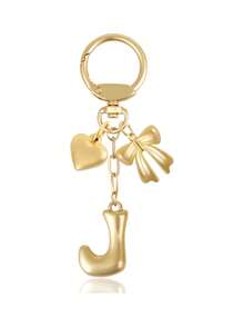 1 Pc A-Z Gold Bubble Letter Keychain With Heart And Bow, Round Clasp Initial Bag Charm,For Key Handbag Backpack, Personalized Gift For Women Girls,Perfect Gift - Multicolor - View 22