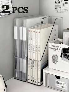 Vertical File Holder, Transparent PET Desktop Storage Box. Suitable For Magazines, Binders, Notebooks, Envelopes, And Other Documents. Multifunctional Desktop File Organizer. Workbench Storage Box. - A - View 10