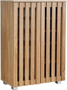 2 Door Wooden Shoe Storage Cabinet Rack Stand, Slatted Cupboard, Oak Effect - Oak - View 7