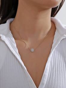 1 pieza Collar elegante de piedra de ojo de gato natural, collar de cuentas reflectante que cambia de color, accesorio versátil, lindo y alegre para uso diario como regalo para mujeres - Collar de ojo de gato - Ver 5