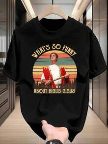 Camiseta divertida para hombre con gráfico vintage romano, tela de calidad, ajuste cómodo, estilo callejero hip-hop, transpirable. - Negro - Ver 2