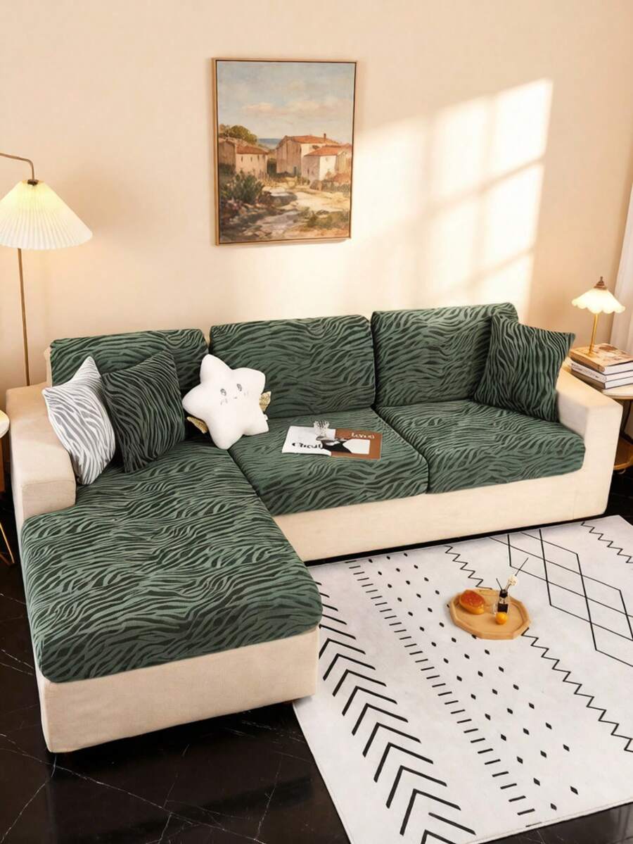 1pc Zebra Print Sofa Cover, Jacquard High Elastic Removable Sofa Cushion Cover, Suitable For Kitchen, Living Room, Bedroom, Study And Other Occasions