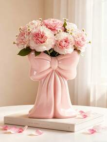 1pc Pink Bow Vase, Flower Vase, Minimalist High-End Design, Suitable For Room Decor, Home Living Room Desk Study Dining Office Decoration, Exquisite Crafted Vase - A - View 3