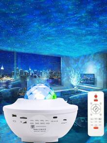 1pc Led Romantic Starry Sky Projection Lamp With Usb & Wireless Remote Control & Music Control & Water Effect & Laser Effect For Bedroom Ceiling Atmosphere And Sleep Aid - White - View 5